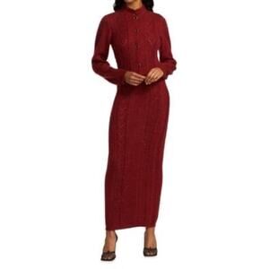 Markarian Burgundy Poesie Hearts Silk Mohair Blend Maxi Dress Size Small